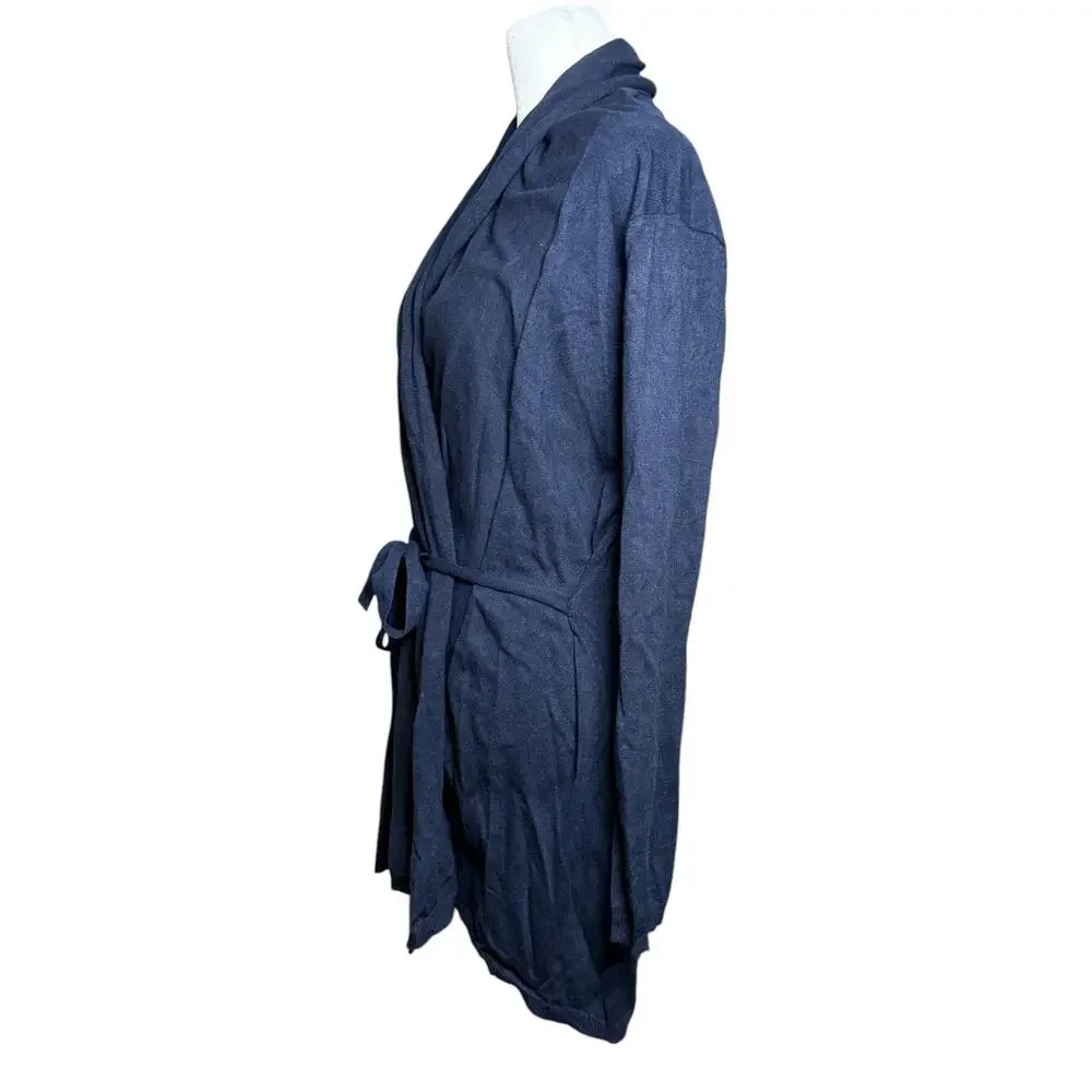 ZARA Knit Wrap Cardigan Women Sm Navy Blue Casual‎ Belted Academia Work Stretch